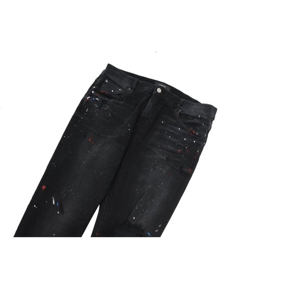 Amiri Mens Paint Splatter Broken Knee Blowout Distressed Skinny Jeans - Picture 5 of 10
